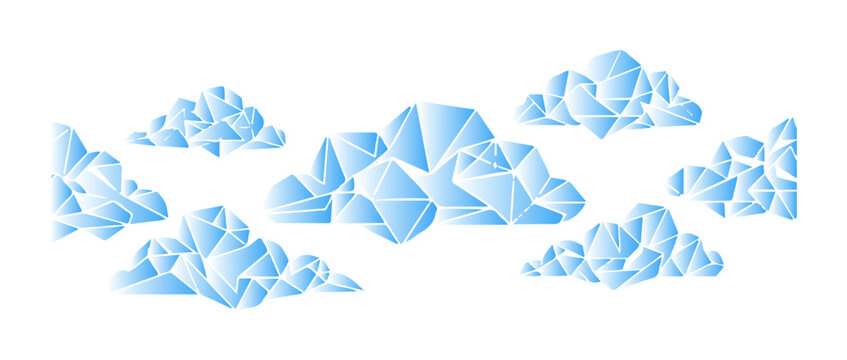 Geometric ice clouds in a low poly style abstract weather concept for winter or cold climate themes isolated on white