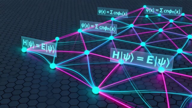 Quantum network diagram with equations