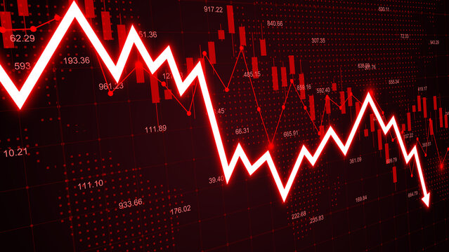Stock market losses and bankruptcy with descending trading graph and downward arrows showing financial crisis, economic recession, and investment decline