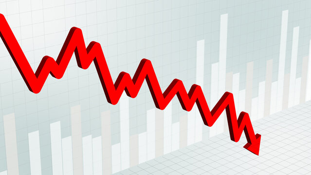 Financial investment trend, business profit and loss, red 3D line arrows pointing up and down showing stock market growth and decline, and economic performance concept