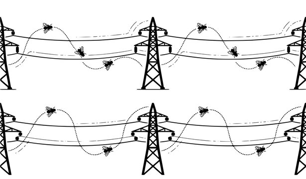 Fly Between High Voltage Transmission Lines Seamless Animation Vector Concept