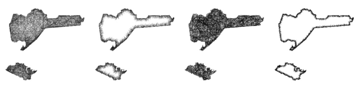 Black and white sketch Iberia Parish (Louisiana) outline map design set