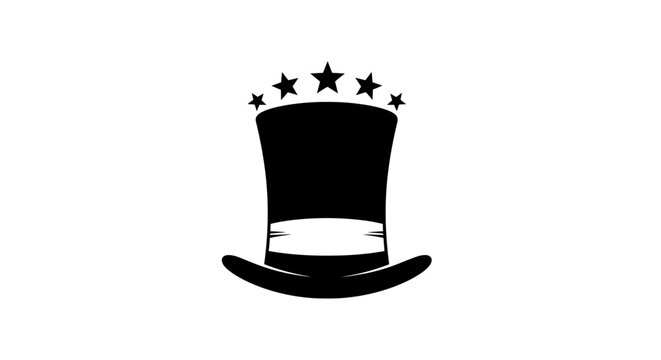 Black top hat with star crown silhouette on white background symbolizing magic and excellence