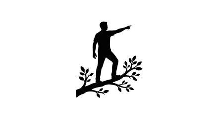 Naklejka premium Man standing on tree branch pointing.