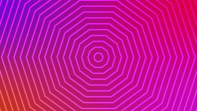Abstract colorful background with moving concentric octagons creating an illusion of depth and movement, vibrant pink and purple colors transition smoothly across the screen in seamless loop.