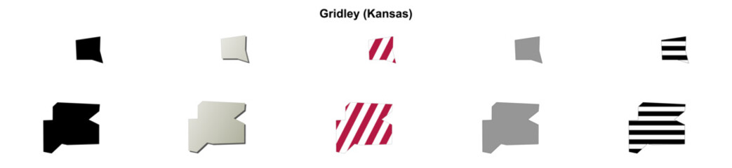 Obraz premium Gridley (Kansas) blank outline map set