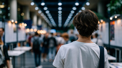 Fototapeta premium Science funding inequality forum where junior researchers from developing nations display rejected grant proposals at academic conference poster session, sparse presentation tables contrasting sharp