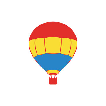 Colorful cartoon hot air balloon illustration with red yellow and blue panels