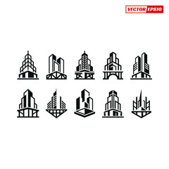 Fototapeta premium Collection of Modern Architectural Building Icons in Black and White.
