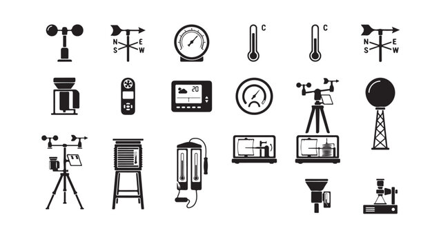 Collection of Weather Station Instruments Icons for Meteorology and Climate Monitoring