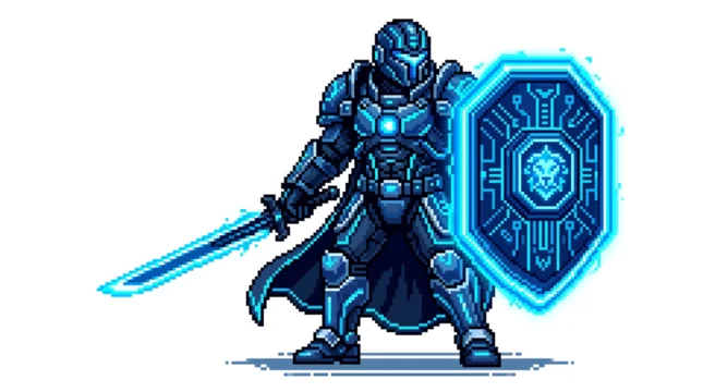 Knight in armor with sword.