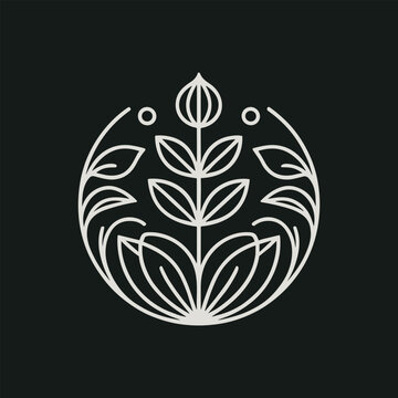Minimalist botanical logo design with symmetrical floral elements and geometric lines
