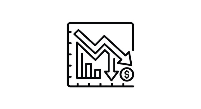 Financial loss icon with chart downward arrows and dollar symbol on white background