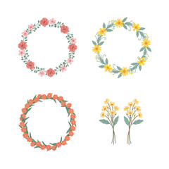 Fototapeta premium Set of floral wreaths and bouquets of flowers illustrations