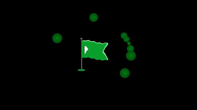 Simple green flag icon with floating circle elements on a black background