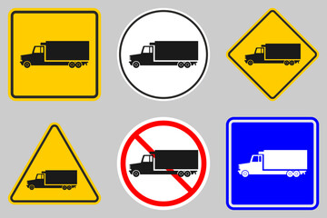 Truck road signs collection with warning and prohibition symbols flat vector © semaji