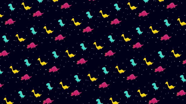 Colorful dinosaur seamless pattern looping animation
