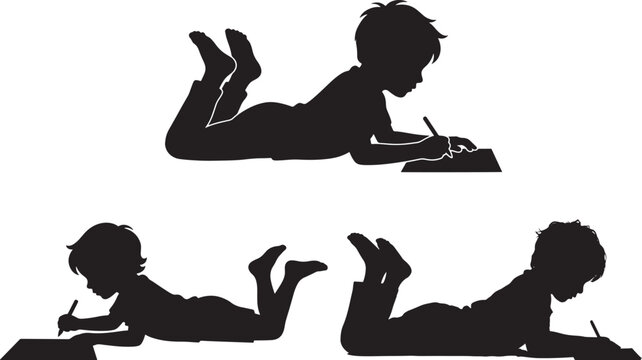 Children silhouettes drawing and writing on paper with children silhouette education learning isolated academic creative homework activity development knowledge notebook intelligence