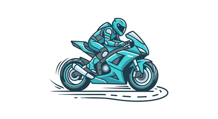Turquoise Motorcycle Racer in Full Gear Speeding on Track © ghina