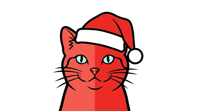 Red Cat Wearing Santa Hat Smiling.