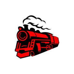 Vintage Steam Locomotive Train Vector Logo, Classic Railway Transportation Illustration © bara