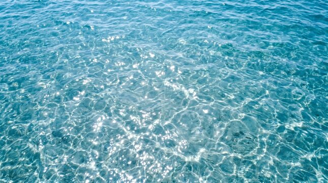 Crystal clear blue sea water surface with sun glints and ripples