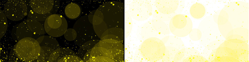 Yellow bokeh circles and dust particles on dark backdrop for abstract holiday design, glitter effect. © MatStudio
