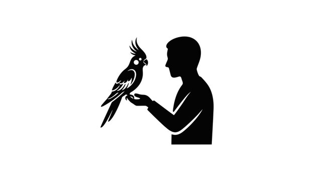 Man holding a cockatiel bird.