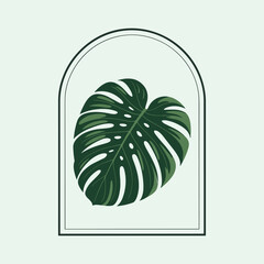 Monstera leaf illustration inside a minimalist arch frame © MdBillal