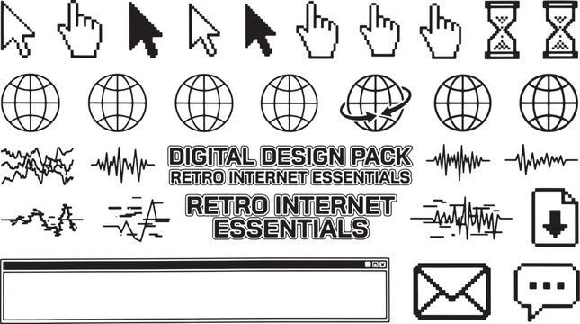 Retro Internet Essentials Y2K Digital Design Icon Pack Vector Collection
