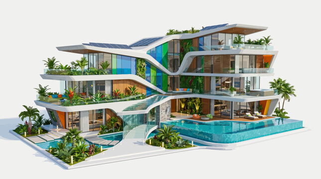 Modern multi level luxury residential building.