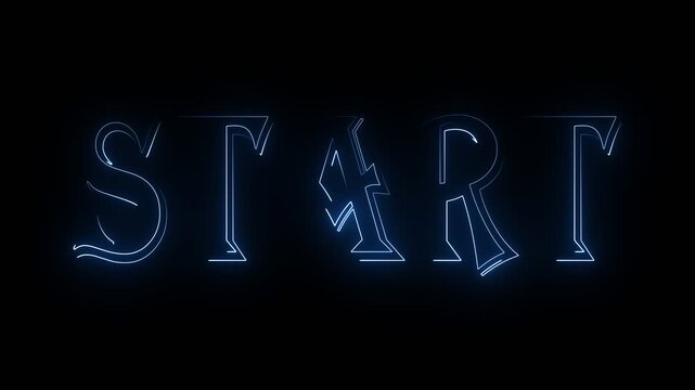 Animated video of the word Start with glowing neon color effect. Transparent background with alpha channel, perfect for backgrounds or overlays for romantic concepts, Start, and motion graphics