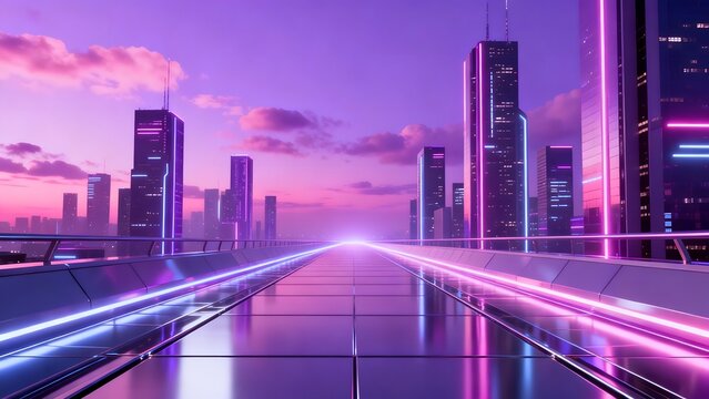 Futuristic cityscape with neon lights