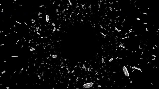Flying Random Binary Numbers Animation, Artificial Intelligence, on Alpha Channel, Background, Loop
