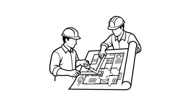 Two men in hard hats looking.