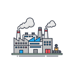 Obraz premium Industrial factory complex with smokestacks and machinery in a stylized illustration