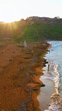 Aerial view of Ramla beach on island Gozo