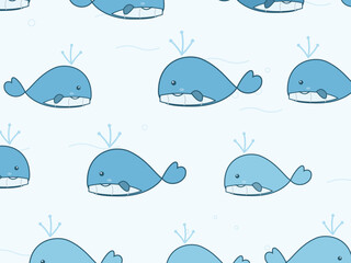 Fototapeta premium Kawaii Whale Pattern Playful Marine Wallpaper Design