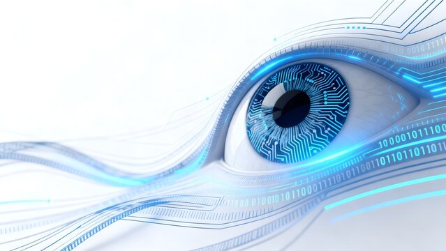Futuristic eye with circuit patterns