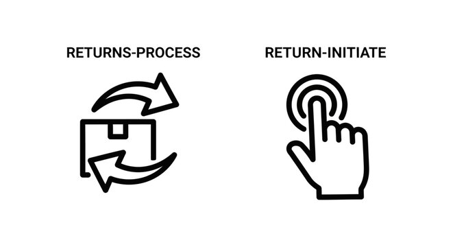 Returns process and initiate return digital interaction symbols with initiate ecommerce shopping consumer management logistics shipment interface application transaction customer