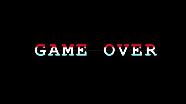 Game Over Text With Retro Glitch And Chromatic Aberration Effects On Black Background, Arcade Video Game Ending