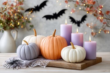 Obraz premium Pumpkins and candles Halloween decor