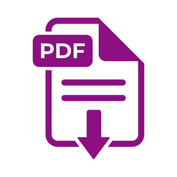 Purple pdf download icon document file with arrow isolated on transparent background