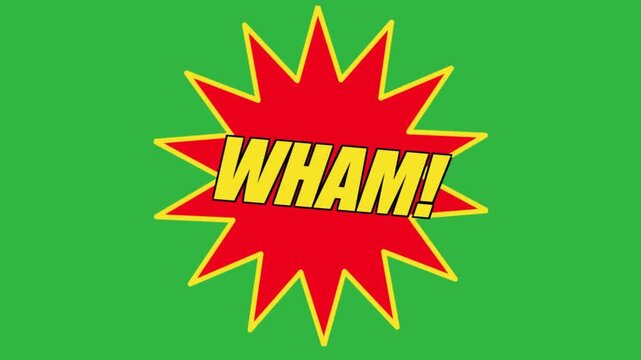 Comic Book Action Words Pow Bam Wham Pop Art Style Animations On Green Screen, Superhero Fight Sounds Visuals
