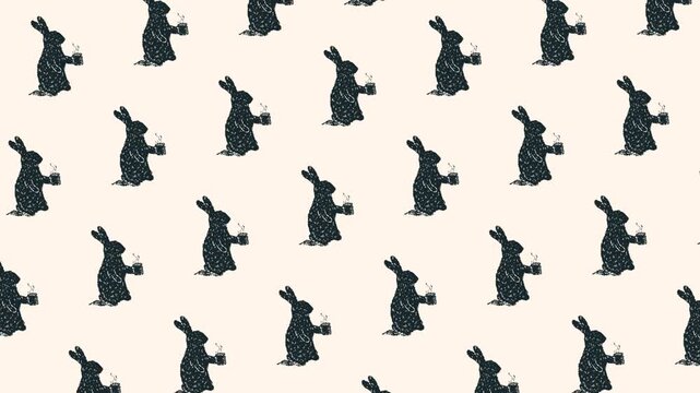 Cool rabbit drinking coffee seamless pattern looping animation
