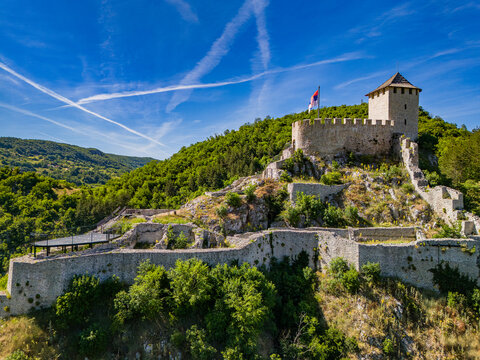 Explore historic landmarks in Užice in the Zlatibor District of Serbia with a view of this castle against a blue sky