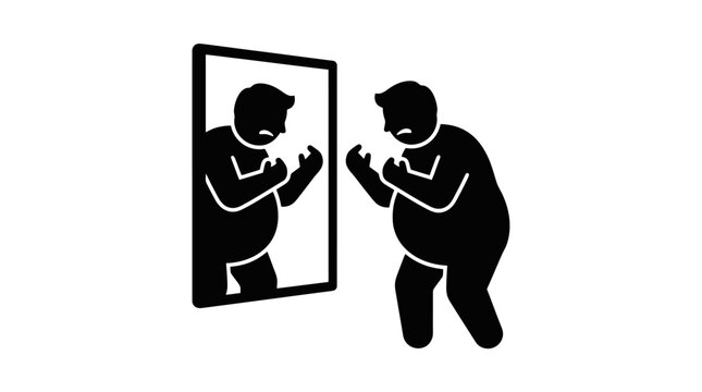 Man looking at his reflection in mirror.