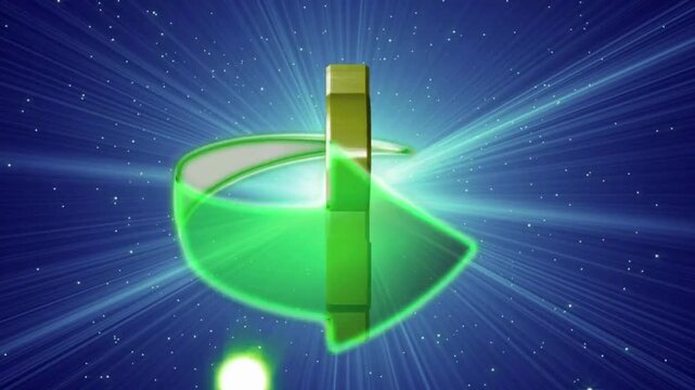 3D golden dollar sign spinning with a glowing green arrow swoop