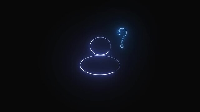 Neon silhouette of a person with question mark icon. Creative neon silhouette of a person with question mark icon for faq. Customer neon silhouette of a person with question mark icon.