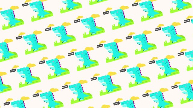 Cute Tyrannosaurus seamless pattern looping animation
